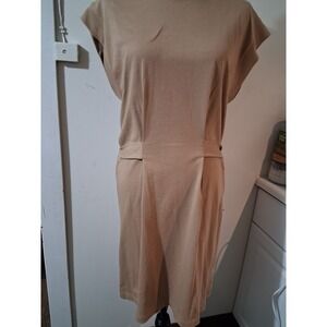 Vince Womens Jersey Knit Tie Waist Pleated Midi Dress Camel Tan Size M